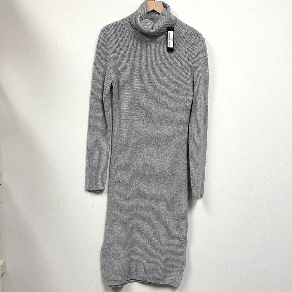 Lulus Women’s Sheerah Turtleneck Midi Sweater Dress, Gray, Size Medium